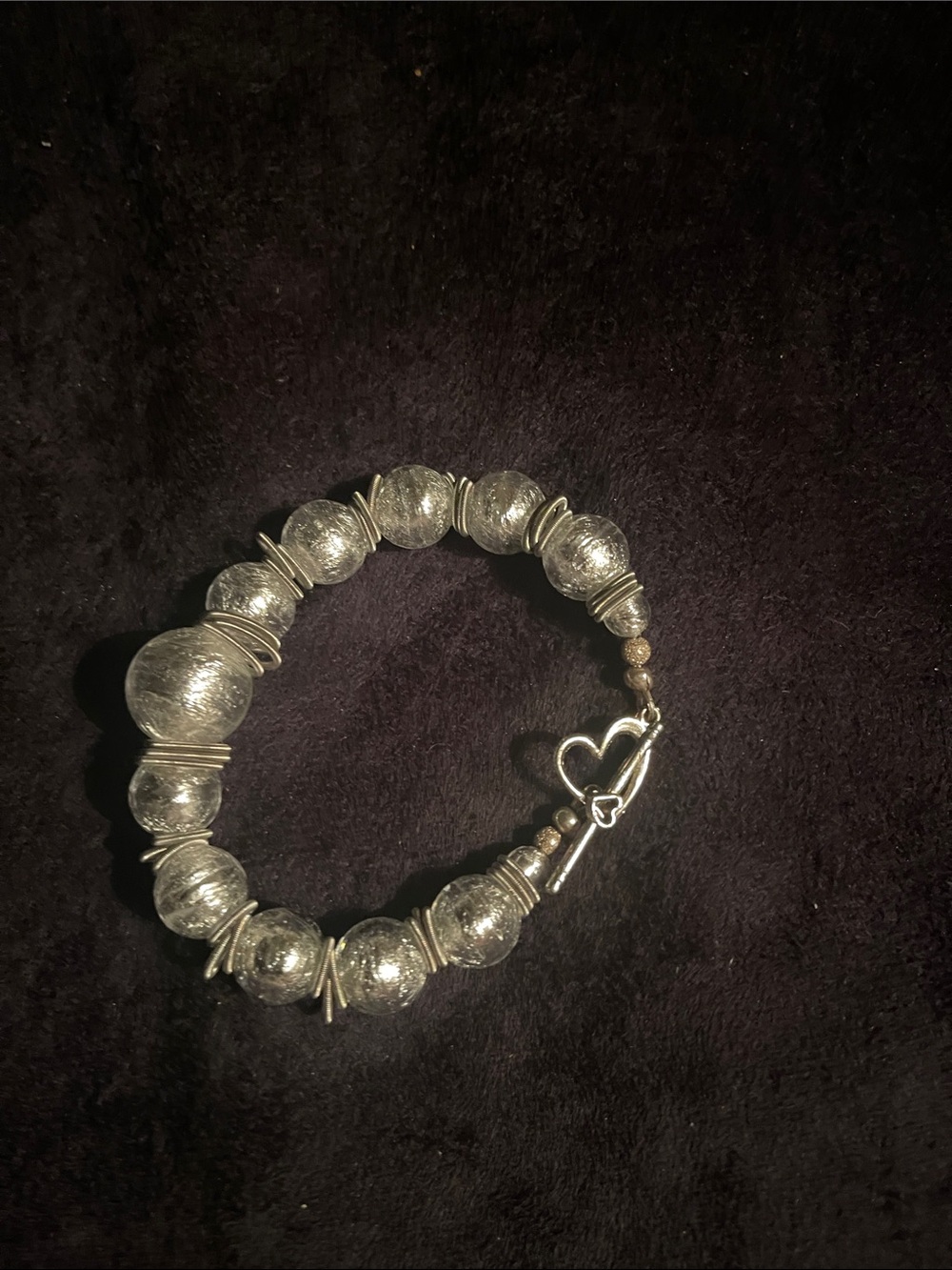 Silver Beaded Heart Toggle Bracelet - Women's Jewelry. 7.5-8 in long